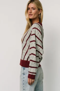 Baltic Born Paola Pointelle Sweater | Light Blue + Burgundy