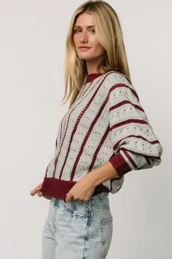 Baltic Born Paola Pointelle Sweater | Light Blue + Burgundy