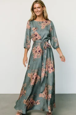 Baltic Born Paula Satin Maxi Dress | Blue + Pink Multi