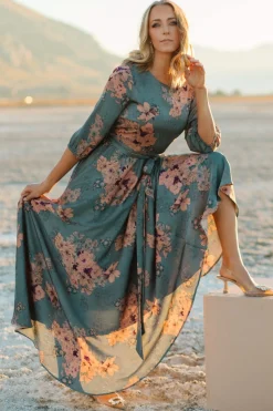 Baltic Born Paula Satin Maxi Dress | Blue + Pink Multi