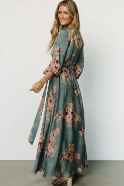 Baltic Born Paula Satin Maxi Dress | Blue + Pink Multi