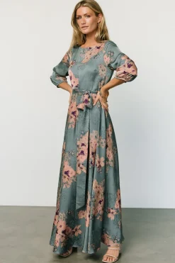 Baltic Born Paula Satin Maxi Dress | Blue + Pink Multi