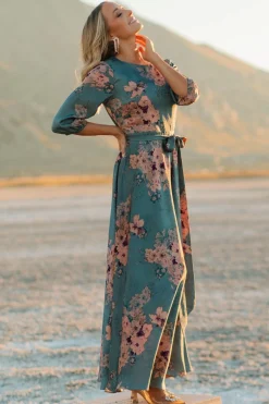 Baltic Born Paula Satin Maxi Dress | Blue + Pink Multi