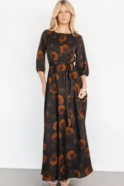 Baltic Born Paula Satin Maxi Dress | Deep Brown Floral