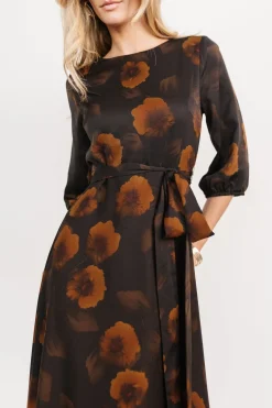 Baltic Born Paula Satin Maxi Dress | Deep Brown Floral