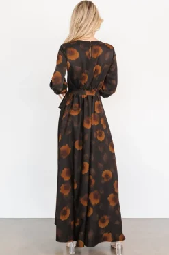 Baltic Born Paula Satin Maxi Dress | Deep Brown Floral