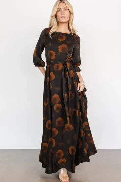 Baltic Born Paula Satin Maxi Dress | Deep Brown Floral