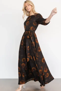 Baltic Born Paula Satin Maxi Dress | Deep Brown Floral