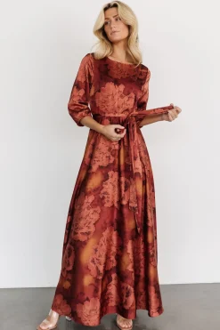 Baltic Born Paula Satin Maxi Dress | Terracotta Floral