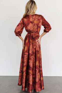 Baltic Born Paula Satin Maxi Dress | Terracotta Floral