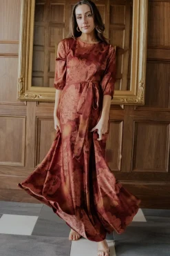 Baltic Born Paula Satin Maxi Dress | Terracotta Floral