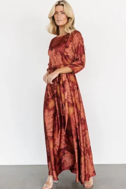 Baltic Born Paula Satin Maxi Dress | Terracotta Floral