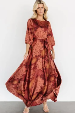 Baltic Born Paula Satin Maxi Dress | Terracotta Floral