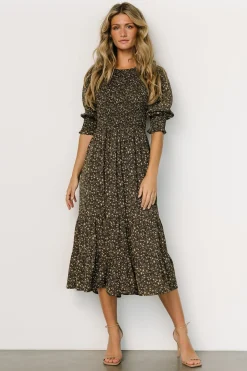 Baltic Born Pele Tiered Midi Dress | Black Floral