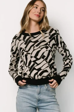 Baltic Born Petra Knit Sweater Top | Black + Ivory