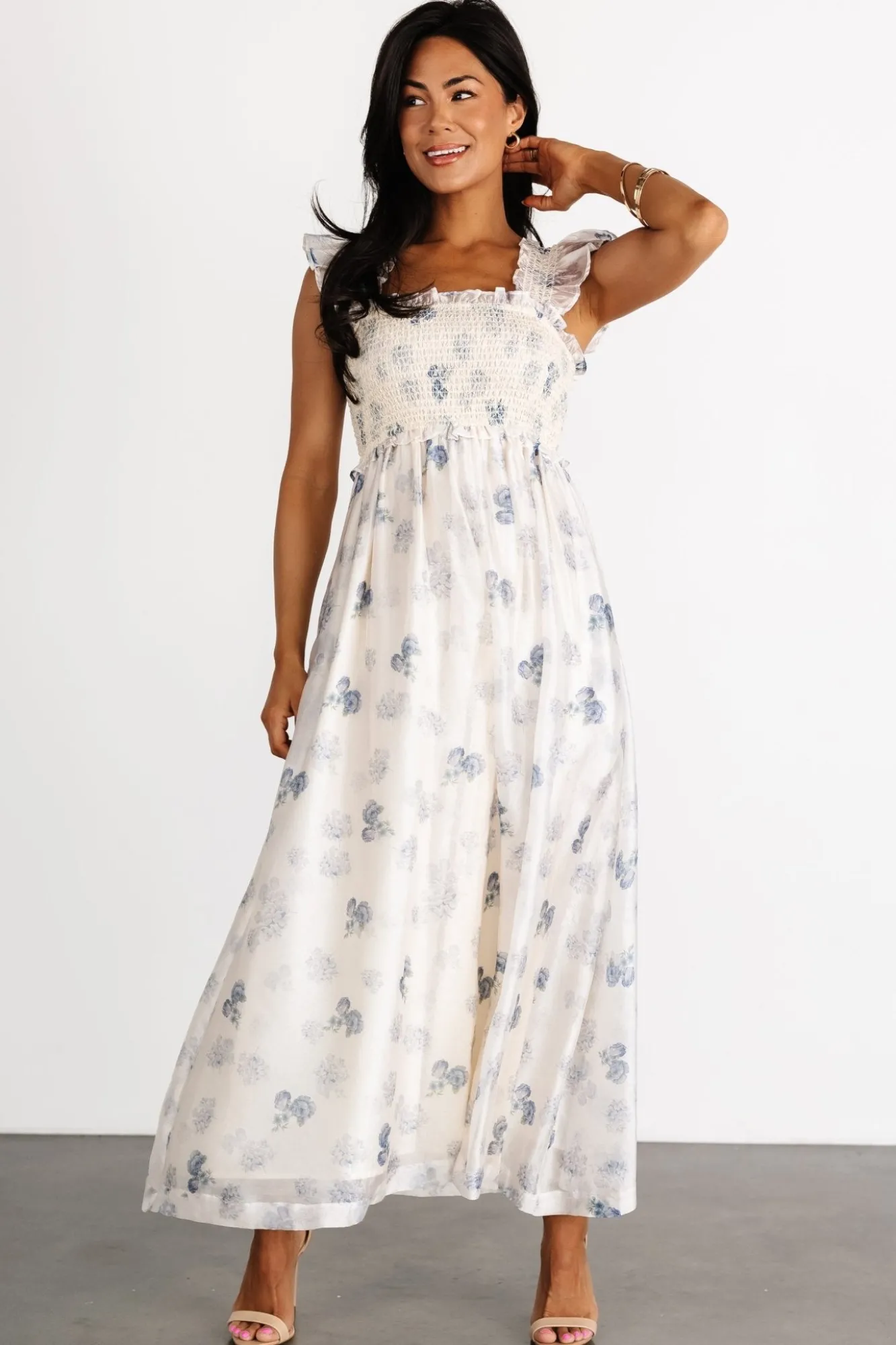 Baltic Born Phoebe Midi Dress | Cream + Blue Floral