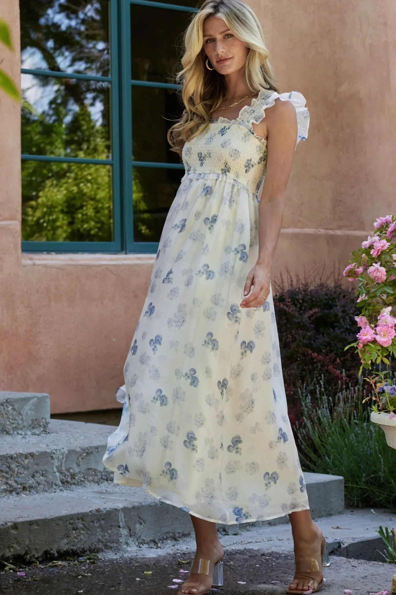 Baltic Born Phoebe Midi Dress | Cream + Blue Floral