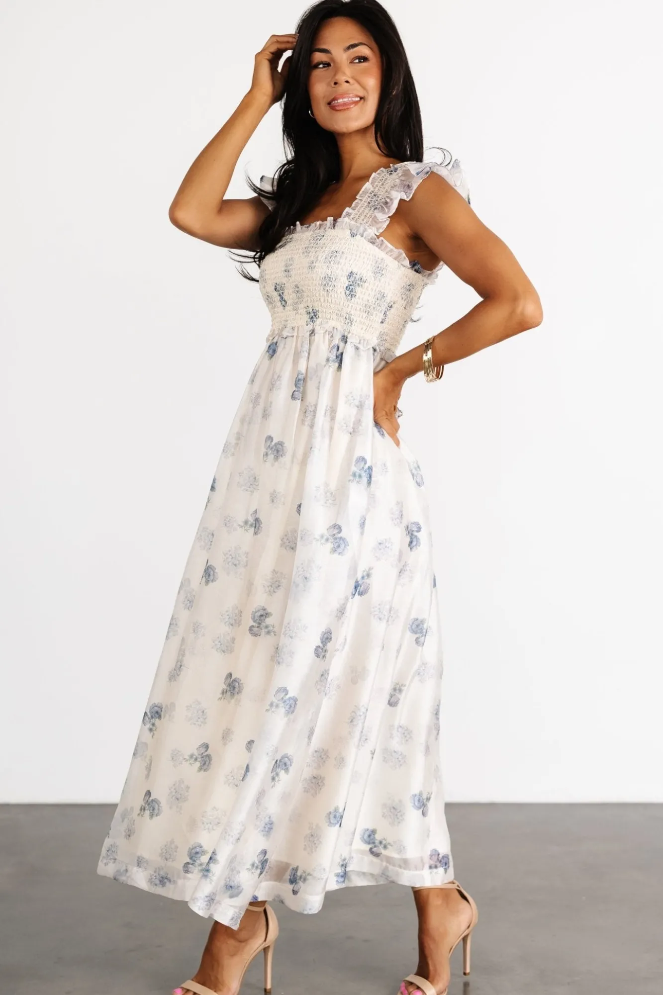Baltic Born Phoebe Midi Dress | Cream + Blue Floral