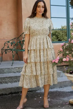 Baltic Born Pia Tiered Midi Dress | Light Sage Floral