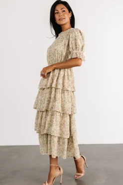 Baltic Born Pia Tiered Midi Dress | Light Sage Floral