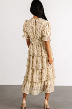 Baltic Born Pia Tiered Midi Dress | Pale Yellow Floral