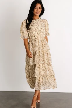 Baltic Born Pia Tiered Midi Dress | Pale Yellow Floral