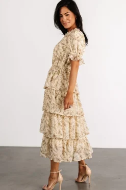 Baltic Born Pia Tiered Midi Dress | Pale Yellow Floral