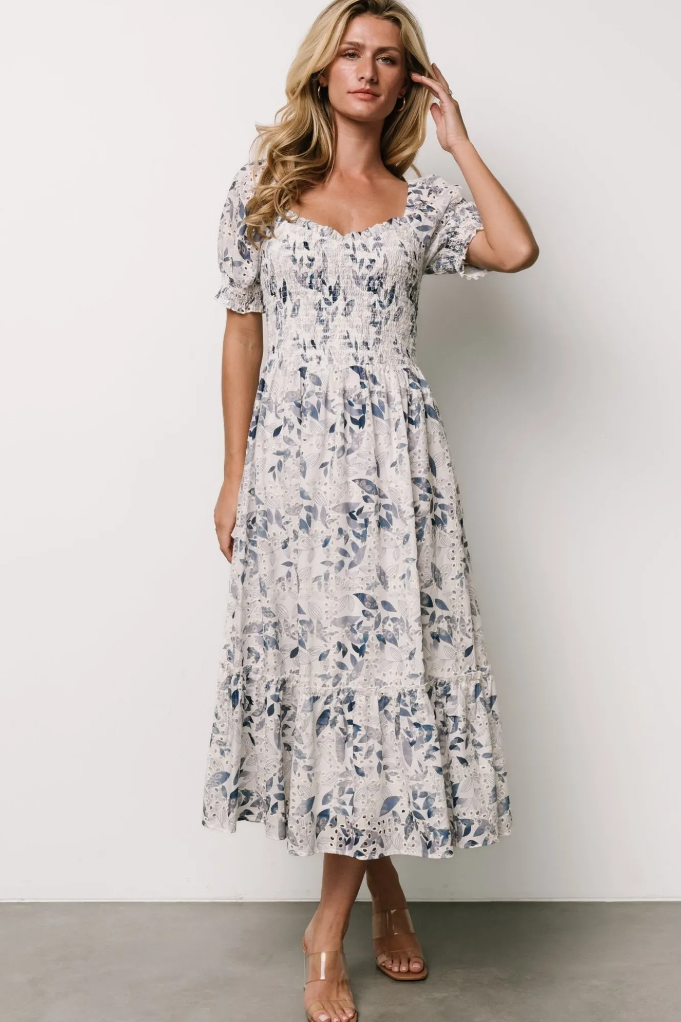 Baltic Born Piper Eyelet Midi Dress | Off White + Blue Floral