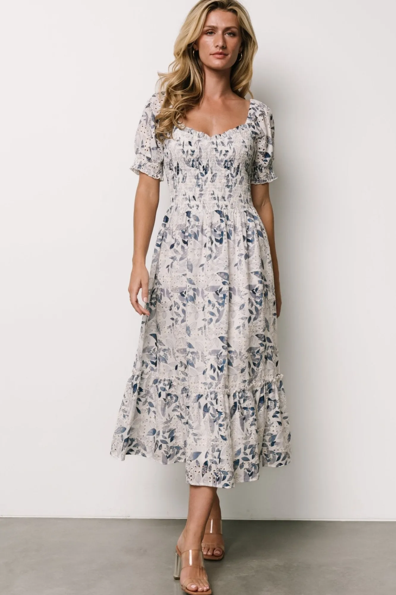 Baltic Born Piper Eyelet Midi Dress | Off White + Blue Floral