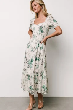 Baltic Born Piper Eyelet Midi Dress | Off White + Green Floral