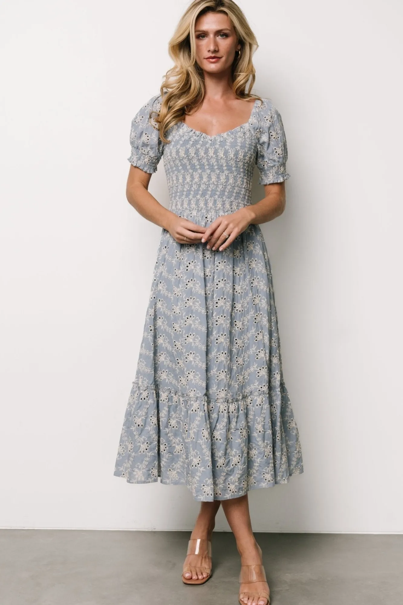 Baltic Born Piper Eyelet Midi Dress | Blue + Ivory