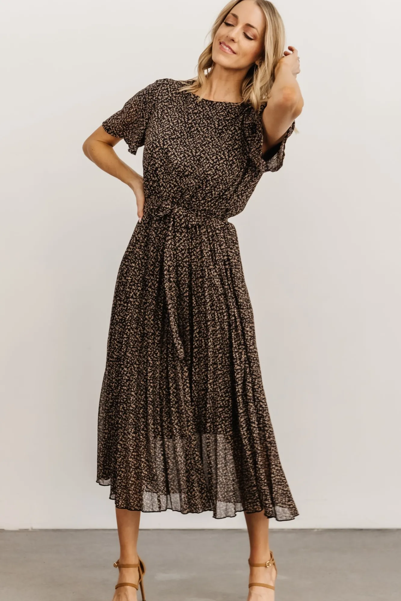 Baltic Born Prim Pleated Dress | Black Print