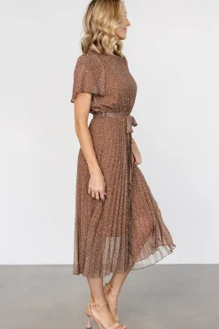 Baltic Born Prim Pleated Dress | Dusty Brown Print