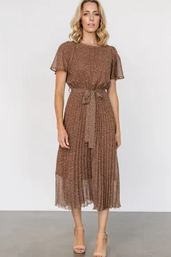 Baltic Born Prim Pleated Dress | Dusty Brown Print