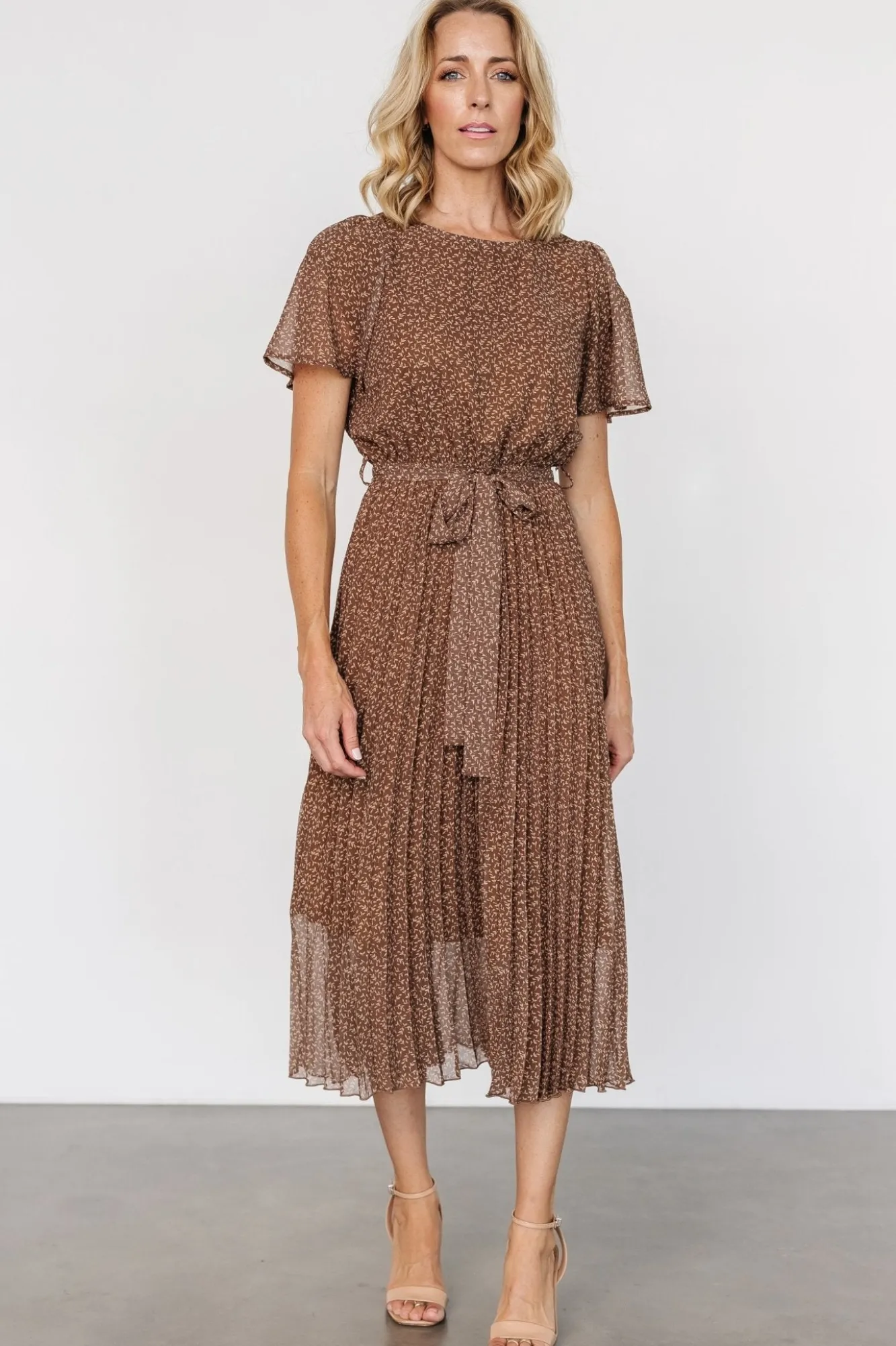 Baltic Born Prim Pleated Dress | Dusty Brown Print