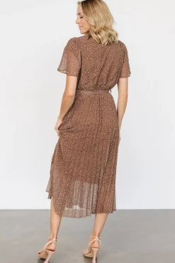 Baltic Born Prim Pleated Dress | Dusty Brown Print