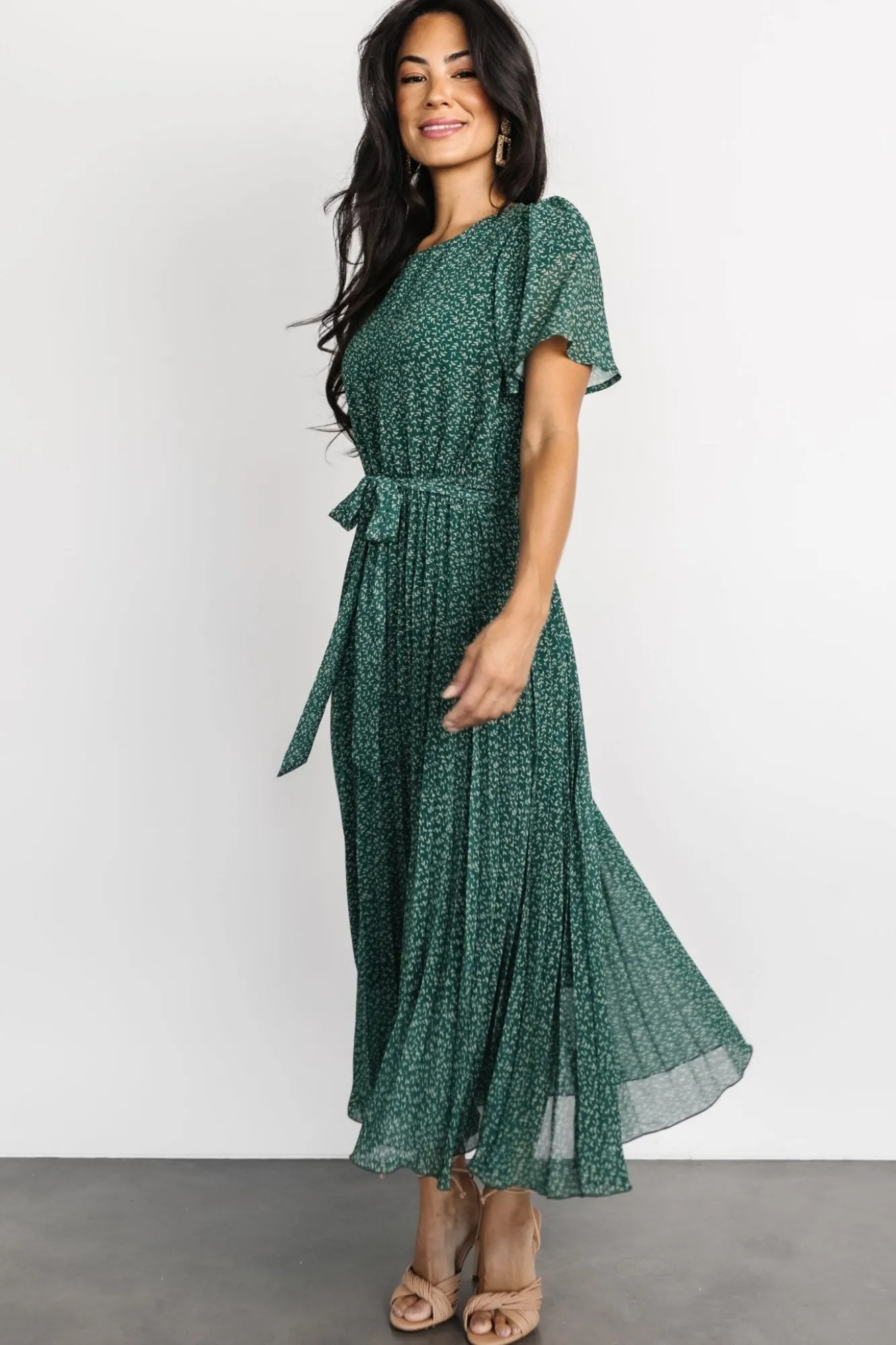 Baltic Born Prim Pleated Dress | Green Print