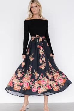 Baltic Born Qadira Off Shoulder Dress | Black + Multi Floral