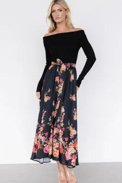 Baltic Born Qadira Off Shoulder Dress | Black + Multi Floral