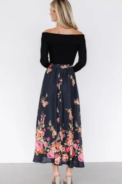 Baltic Born Qadira Off Shoulder Dress | Black + Multi Floral