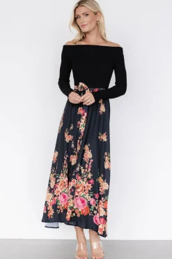 Baltic Born Qadira Off Shoulder Dress | Black + Multi Floral