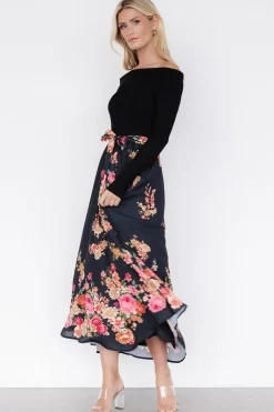 Baltic Born Qadira Off Shoulder Dress | Black + Multi Floral