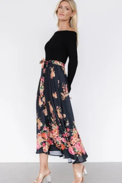Baltic Born Qadira Off Shoulder Dress | Black + Multi Floral