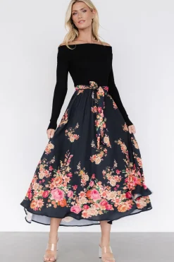 Baltic Born Qadira Off Shoulder Dress | Black + Multi Floral
