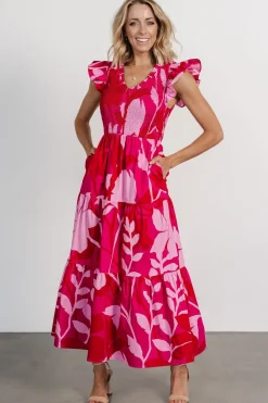 Baltic Born Ranchero Smocked Maxi Dress | Red + Pink