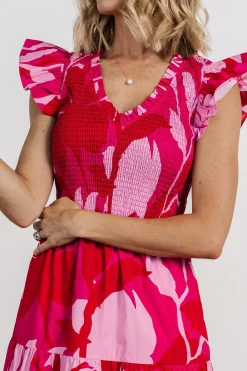Baltic Born Ranchero Smocked Maxi Dress | Red + Pink