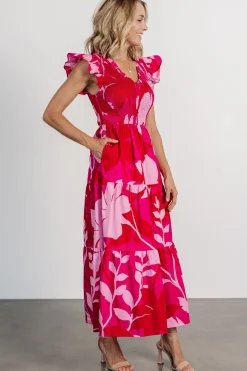 Baltic Born Ranchero Smocked Maxi Dress | Red + Pink