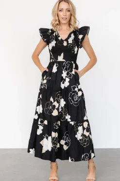 Baltic Born Ranchero Smocked Maxi Dress | Black Print