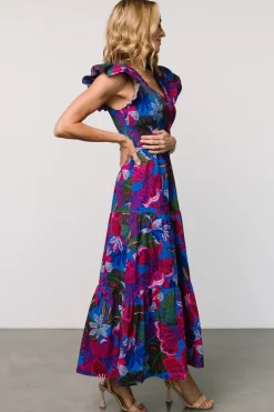 Baltic Born Ranchero Smocked Maxi Dress | Cobalt + Fuchsia Print