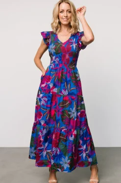Baltic Born Ranchero Smocked Maxi Dress | Cobalt + Fuchsia Print